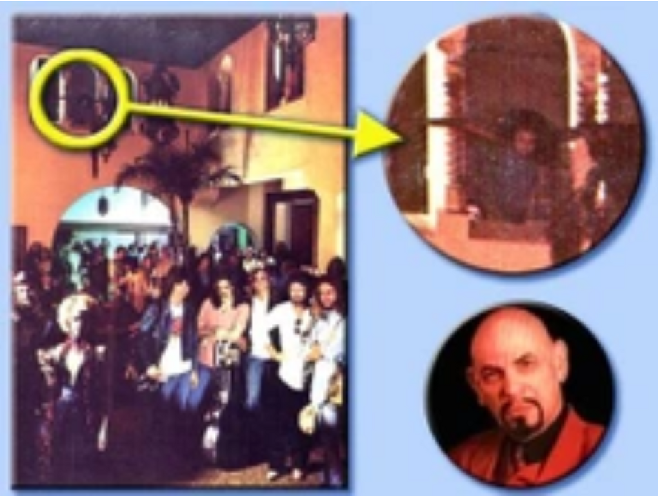 <i>Album Hotel California với hình ảnh giống quỷ, được cho là ác quỷ hiện hình hoặc Anton LaVey – Người sáng lập nhà thờ Satan và Satan giáo</i>