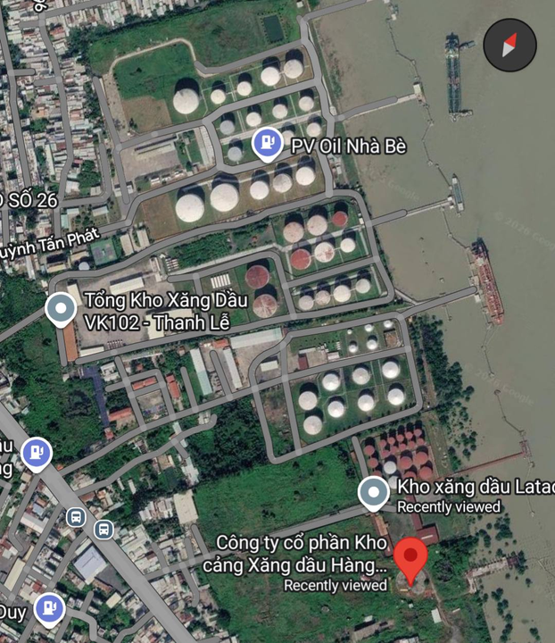 Tổng kho xăng dầu Phú Xuân - Nhà Bè được đánh mốc đỏ (Nguồn: Google Maps)