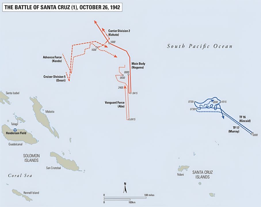 Trận Quần đảo Santa Cruz giai đoạn 1: từ 00 giờ - 12 giờ