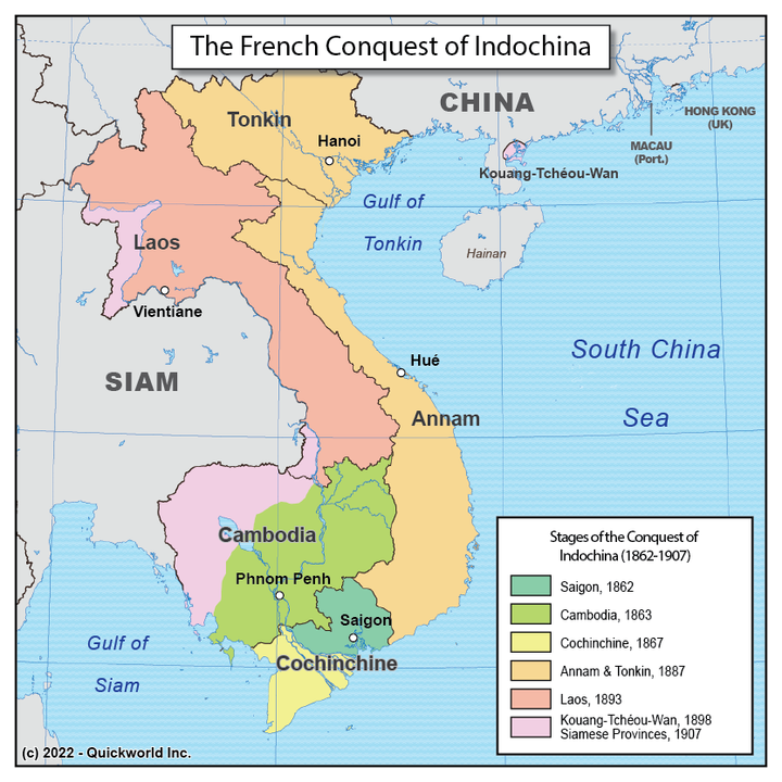 Bản đồ về quá trình chinh phục của Pháp ở tại Đông Dương (1862 - 1907)