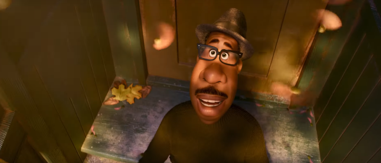 <i>Một phân cảnh trong phim Soul (Pixar), nhân vật Joe đang ngắm lá rơi.</i>