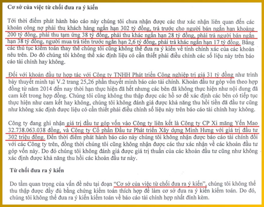 <i>Kiểm toán không thể thu thập đủ các bằng chứng về các khoản phải thu của doanh nghiệp</i>