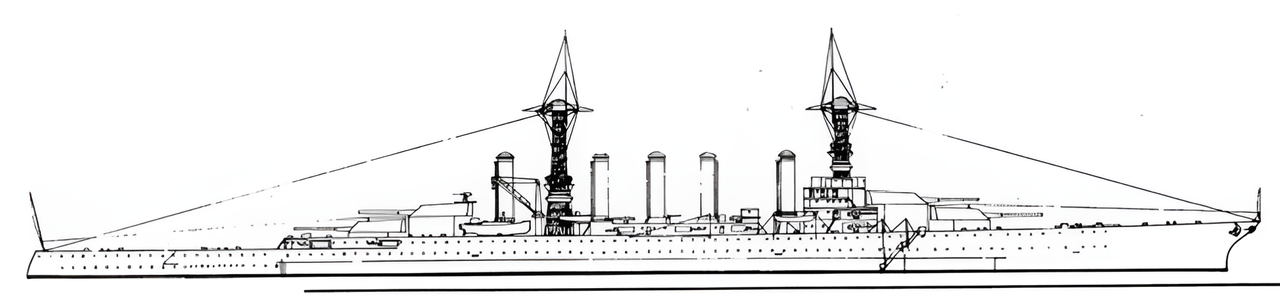 Thiết kế nguyên bản của lớp thiết giáp tuần dương hạm Lexington trông rất khác so với phiên bản cuối cùng, với bảy ống khói nhỏ và bốn tháp pháo nòng đôi 14 inch. Các khẩu pháo này nhanh chóng được thay thế bằng pháo 16 inch đặt trong bốn tháp pháo, như hình minh họa ở đây, trong khi việc tái cấu trúc hệ thống động lực dẫn đến việc thay thế các ống khói ban đầu bằng hai ống khói lớn hơn.