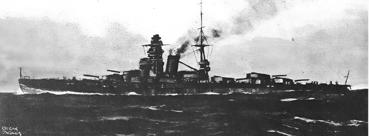 Tranh vẽ của Oscar Pasker về thiết giáp hạm lớp Tosa dựa trên thiết kế A-127 của Hiraga.