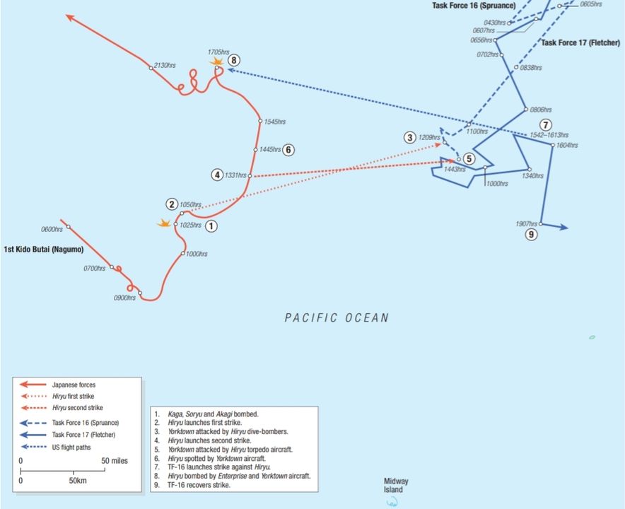 Diễn biến giai đoạn đụng độ giữa lực lượng tàu sân bay Nhật và Mỹ trong trận Midway ngày 4 tháng 6 năm 1942