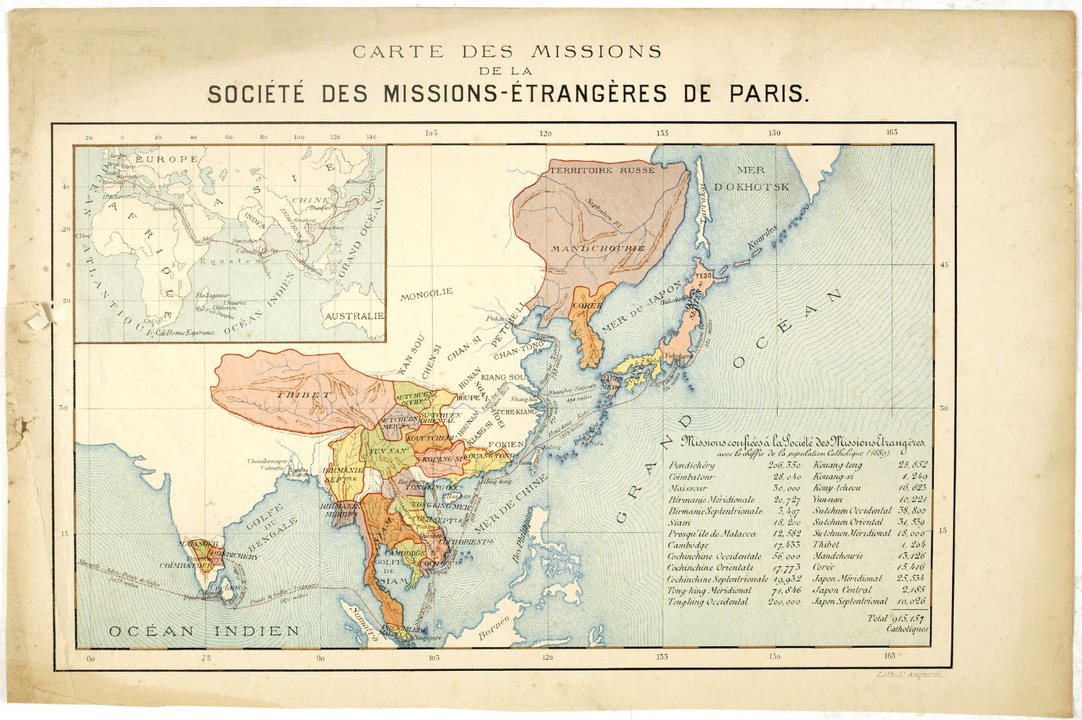 Bản đồ các phái bộ của Hội Truyền giáo hải ngoại Paris.