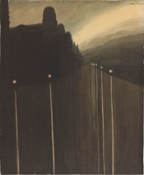 Dike at night. Reflected lights, 1908.