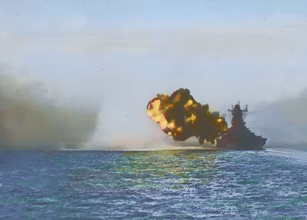 Thiết giáp hạm Musashi đang thực hiện các cuộc bắn thử các khẩu pháo chính 46 cm (18,1 inch) trên biển tại eo biển Iyonada (gần Ōita) vào ngày 26 tháng 7 năm 1942. Cảnh tượng cũng lặp lại lúc Musashi sử dụng đạn Type 3 được khai hỏa từ pháo chính nhằm vào các đợt tấn công ồ ạt của các máy bay Mỹ. Mặc dù trông rất ngoạn mục, nhưng đạn Type 3 lại không hiệu quả khi không ghi nhận bắn hạ được bất kỳ máy bay địch nào.