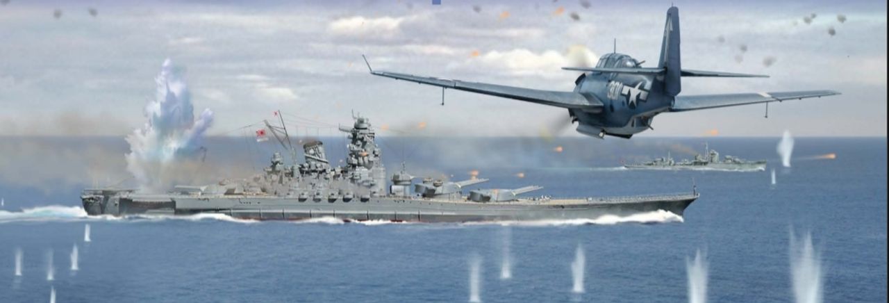 Cảnh này cho thấy Yamato đang bị tấn công bởi một máy bay ném ngư lôi TBM-3 Avenger từ VT-84, đơn vị này được triển khai trên tàu sân bay lớp Essex USS Bunker Hill (CV-17). Chiếc Avenger sắp thả ngư lôi của mình cách chiếc thiết giáp hạm khoảng 1.500 yard. Trong ba đợt tấn công trong ngày, từ chín đến 12 quả ngư lôi và bảy quả bom đã trúng Yamato. Con tàu chìm cách xa điểm đến dự định với tổn thất nhân mạng nghiêm trọng, sự hủy diệt của Yamato đánh dấu sự kết thúc của kỷ nguyên thiết giáp hạm, cũng như sự sụp đổ của Hải quân Đế quốc Nhật Bản với tư cách là một lực lượng trên đại dương. (Tranh của Jim Laurier)