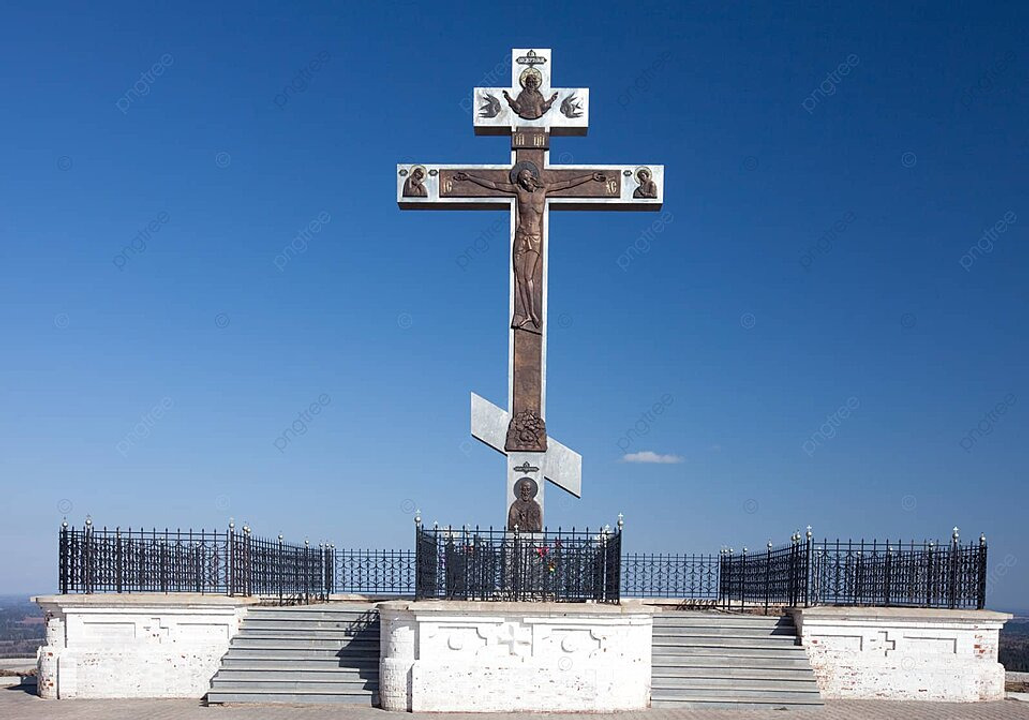 Thánh giá biểu tượng của Chính Thống giáo. So với Thánh giá Công giáo (thường chỉ có 1 thanh ngang), Thập giá Chính thống giáo giữ nguyên các chi tiết lịch sử và biểu tượng về sự lựa chọn của con người trong khoảnh khắc cuối cùng của Chúa Jesus trên đồi Golgotha.