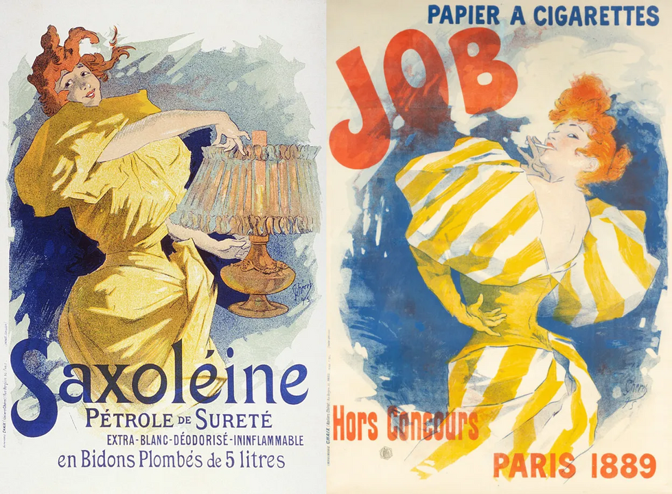 Poster trong thời La Belle Époque với cách sử dụng màu tươi sáng để truyền tải sự hào hứng, tích cực.