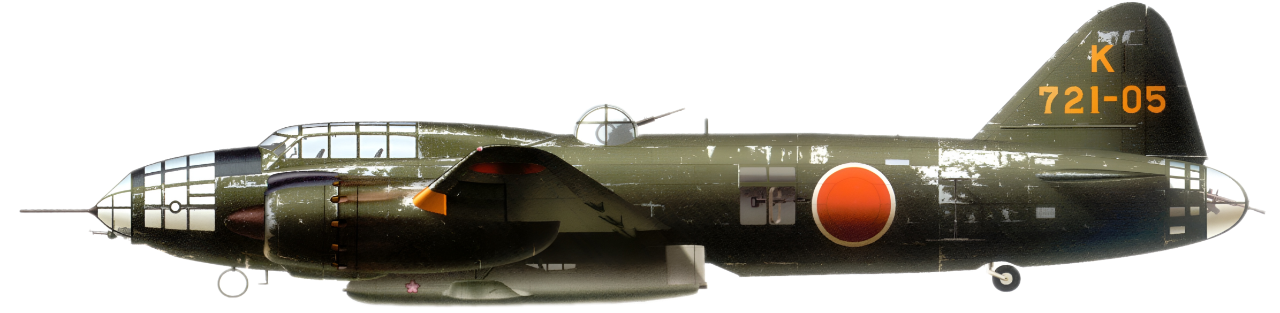 G4M2E/MXY 7 721K-05 của Phi đội Tấn công (Attack Hikōtai) 708/ Không đoàn (Kōkutai) 721 đóng tại căn cứ không quân Usa, Kyushu, Nhật Bản vào tháng 4 năm 1945. Máy bay này được coi là phương tiện chính để chở bom bay cảm tử Ohka có phi công điều khiển đến các tàu chiến của đối phương như có thể thấy ở hình trên đây.