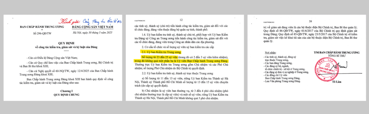Văn bản quy định thành phần Ủy ban Kiểm tra Trung ương do Tổng Bí thư ký