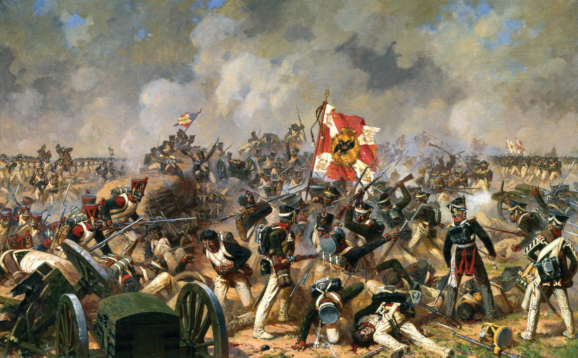 Người Pháp tấn công trực diện vào các fleche, để rồi bị đẩy lùi bởi pháo binh, bộ binh và lẫn kỵ binh Nga