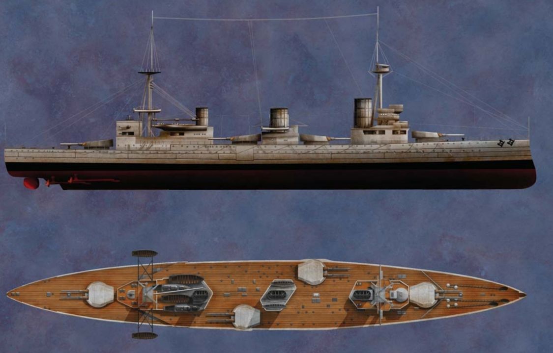 HMS NEW ZEALAND: Tàu được hoàn thành vào năm 1912, là một trong ba chiếc thuộc lớp Indefatigable. Các thiết giáp tuần dương này về cơ bản là bản lặp lại của lớp Invincible. Dễ thấy ở đây là dàn pháo chính gồm tám khẩu 12 inch bố trí trong bốn tháp pháo. Tuy nhiên, điều không thể nhận thấy bằng mắt thường là mức độ bảo vệ kém – một điểm yếu khiến toàn bộ thế hệ đầu tiên của thiết giáp tuần dương Anh đều thua kém so với các đối thủ Đức cùng thời.