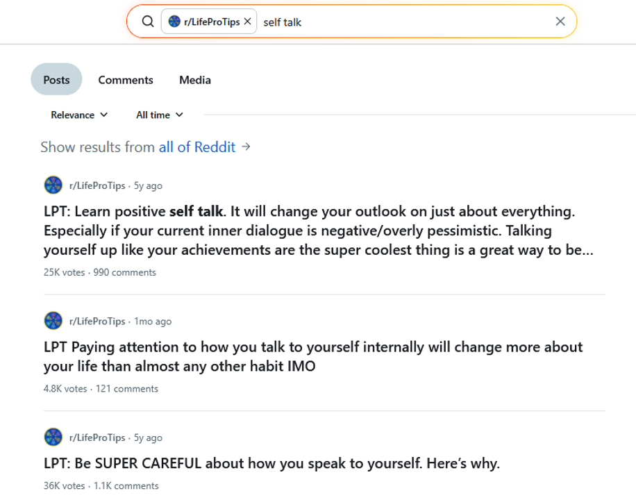 Bàn về self talk trên r/LifeProTips
