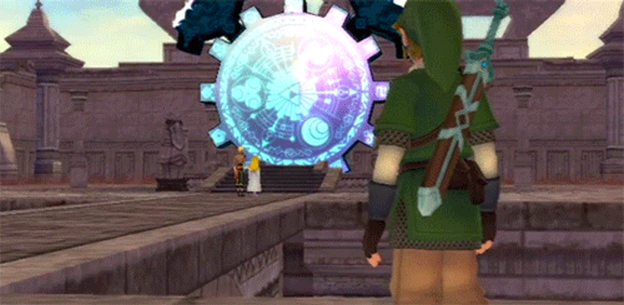 Link bắt kịp Zelda và Impa tại Đền thời gian