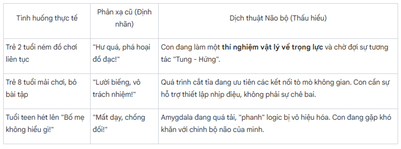 Bảng Dịch thuật Hành vi: Từ "Định nhãn tiêu cực" sang "Thấu hiểu não bộ"