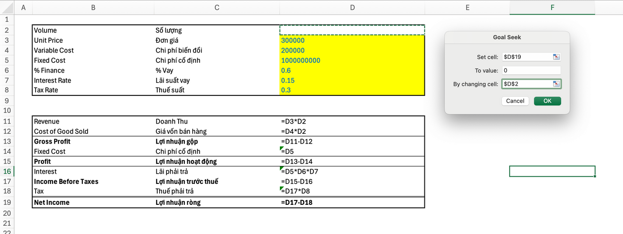Chọn các cell tương ứng