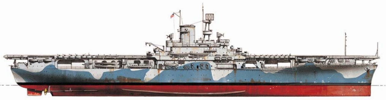 Wasp (CV-7) trong diện mạo cuối cùng của nó vào tháng 9 năm 1942, ngay trước khi bị đánh chìm. Wasp mang tổ hợp pháo gồm 5 inch, 1,1 inch, và 20mm.