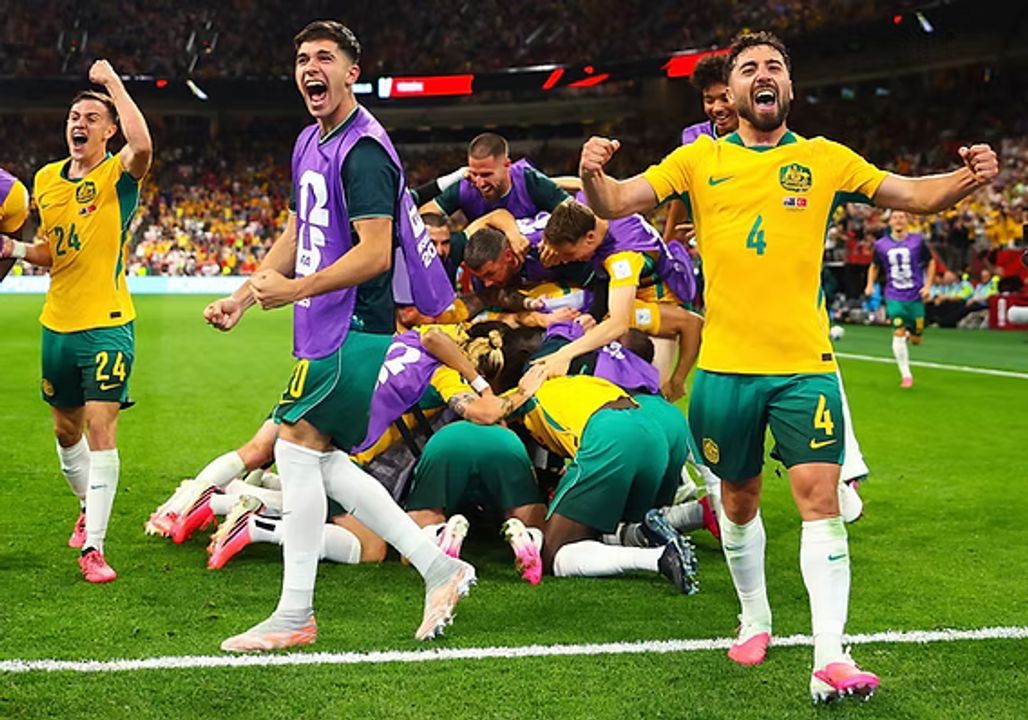 Cầu thủ Úc ăn mừng trong trận thắng 2-0 trước Thổ Nhĩ Kỳ ở World Cup 2026