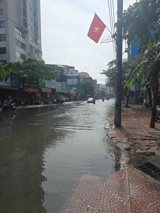 Một sáng ở Hà Đông sau những ngày mưa bão. Đoàn xe nối đuôi nhau lội nước, cùng những chú cá tung tăng bơi quanh vỉa hè.