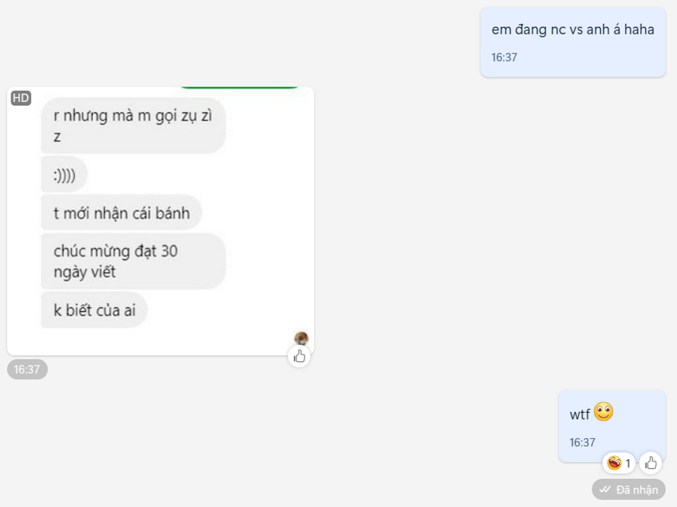 Ảnh có cả hình cap tin nhắn của mình với Q :)