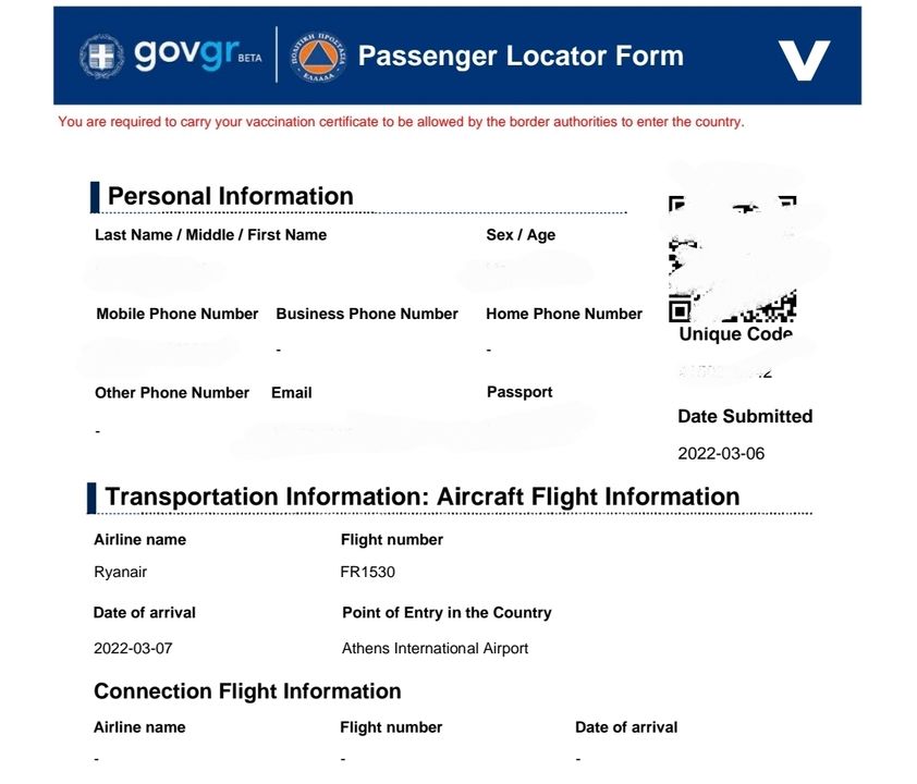 Passenger Locator Form