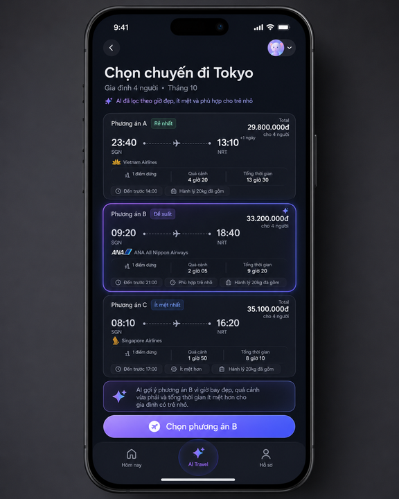 Ví dụ cho UI AI tạo ra để chọn chuyến bay