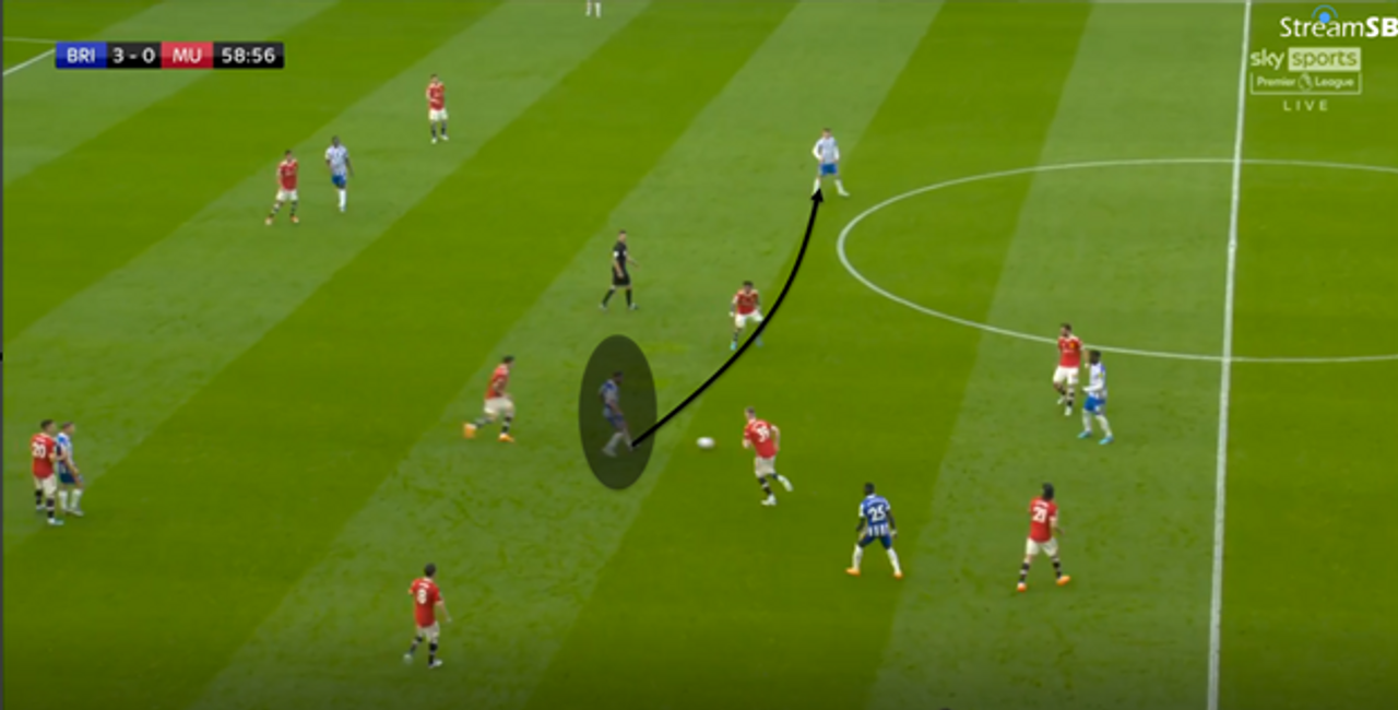 Anh chủ động chuyền một chạm mở ra tình huống dẫn đến bàn thắng cho Brighton