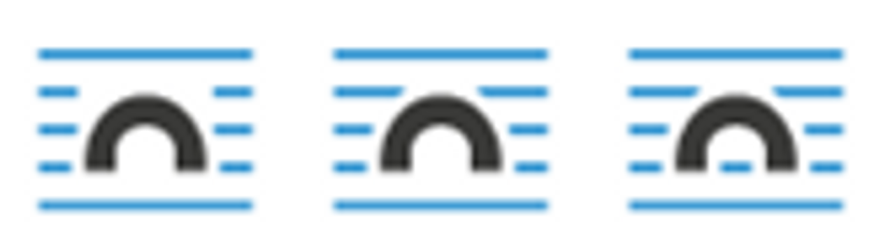 <i>Hình 8. Từ trái sang phải lần lượt là: 1) Văn bản bao xung quanh chữ nghệ thuật theo hình chữ nhật; 2) Văn bản viền sát vào xung quanh chữ nghệ thuật; 3) Văn bản viền sát vào xung quanh và ở phần kẽ hở ở chân chữ nghệ thuật đối với một số chữ nghệ thuật có font đặc biệt hoặc một số shape như hình ngôi sao</i>