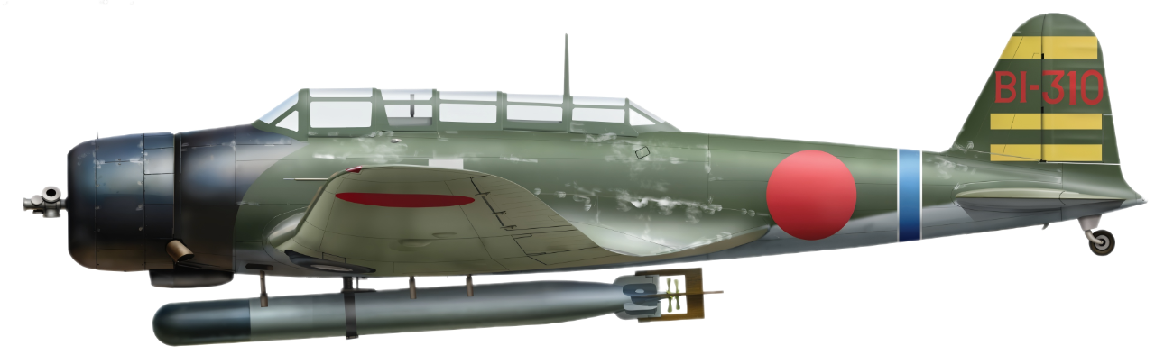 Chiếc máy bay B5N2  Type 97 "<i>BI-310 " </i>của Trung úy Joichi Tomonaga và Saku Akamatsu (quan sát viên/hoa tiêu), Sadamu Murai (điện đài viên/xạ thủ), thuộc nhóm không quân của tàu sân bay Hiryu trong trận Midway. 