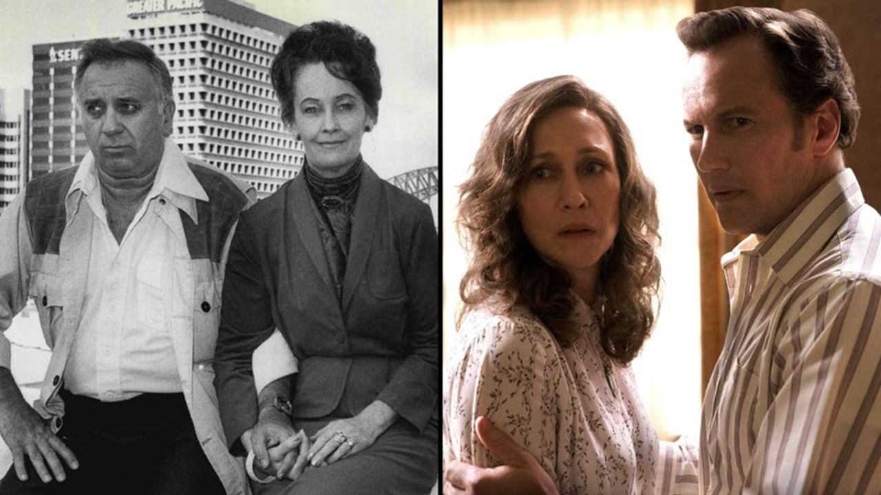 Vợ chồng Ed và Lorraine Warren nguyên mẫu (trái) và trong phim (phải)