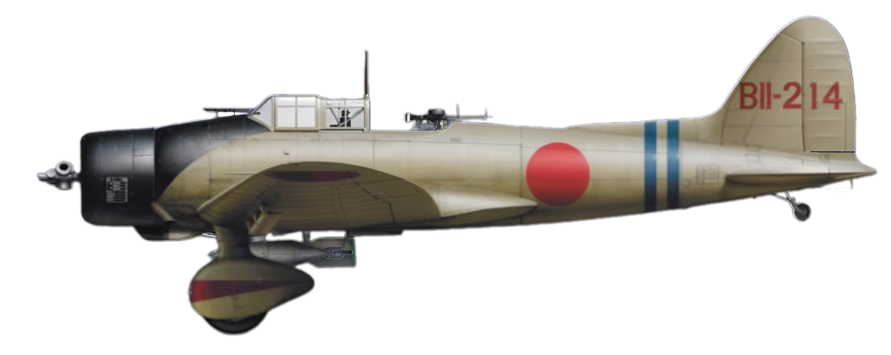 Máy bay D3A1 Model 11 “BII-214” do Chuẩn hạ sĩ phi công (FPO 2/c) Yoshio Shimizu điều khiển, thuộc tàu sân bay Hiryū vào tháng 12 năm 1941. Được tình báo phe Đồng Minh đặt mật danh “Val” và là loại máy bay đã đánh chìm nhiều tàu chiến Đồng Minh hơn bất kỳ máy bay nào khác của phe Trục trong Thế chiến II.