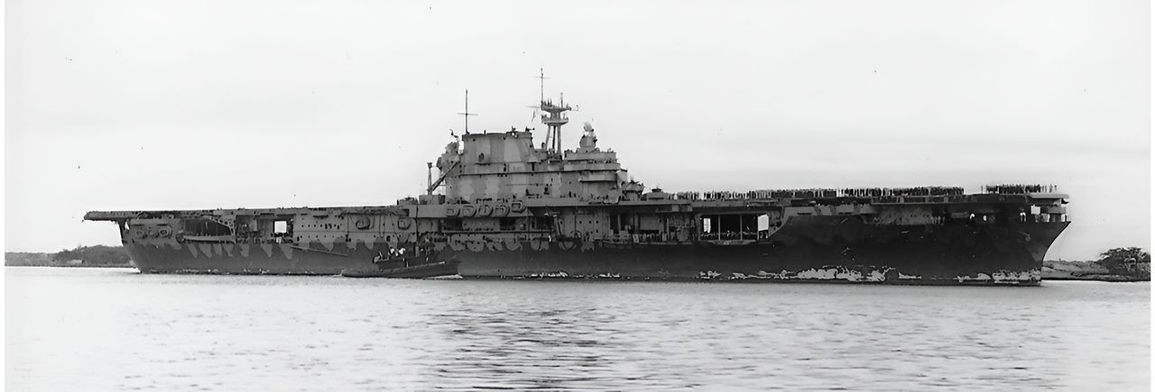 Hornet gia nhập Hạm đội Thái Bình Dương vào tháng 4 năm 1942. Bức ảnh chụp vào tháng 5 cho thấy con tàu trong kiểu ngụy trang đặc trưng Measure 12 (modified). Sau khi bỏ lỡ trận Đông Solomon vì được giữ lại ở Trung tâm Thái Bình Dương để bảo vệ Hawaii, Hornet được điều đến Nam Thái Bình Dương vào tháng 9 và bị đánh chìm tại Santa Cruz vào tháng sau đó. (NHHC)