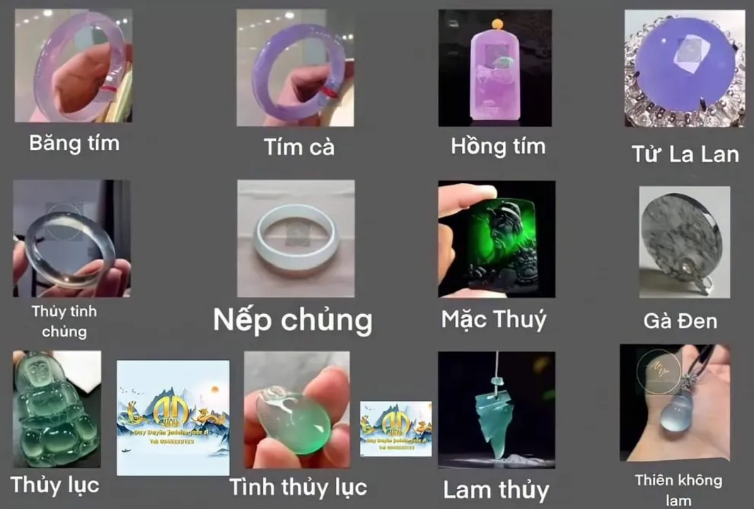 <i>Hình ảnh một số loại phỉ thúy chứa đá quý thường gặp trong tự nhiên</i>