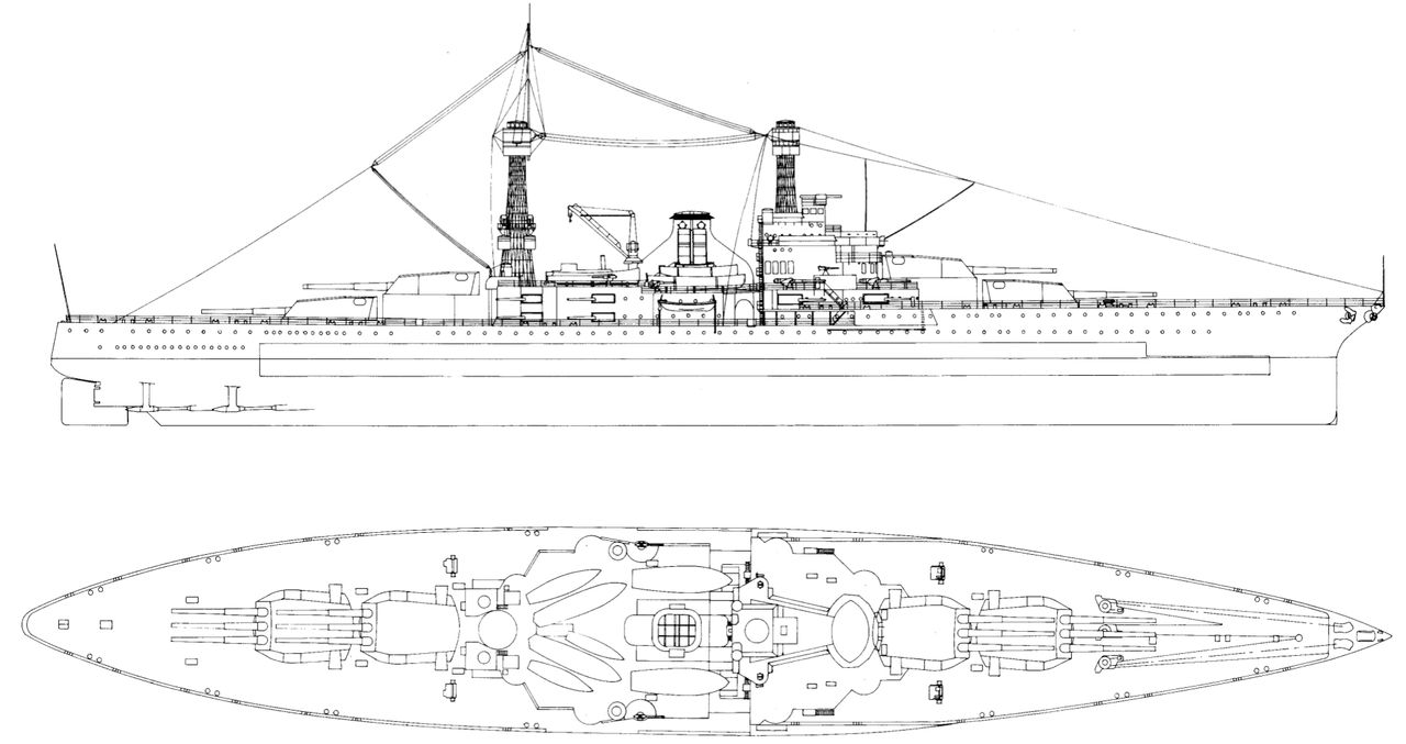 Bản thiết kế thiết giáp hạm lớp South Dakota vào tháng 4/1919 (A.L.Raven)