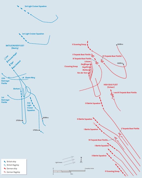 Giai đoạn cuộc truy kích về phía Bắc từ 16 giờ 40 phút đến 17 giờ 45 phút, khi Hạm đội Biển khơi của Đức đối đầu hạm đội thiết giáp tuần dương Anh