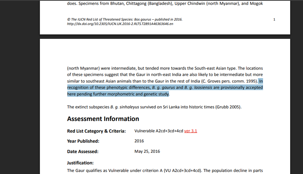 Nguồn : <a href="https://www.iucnredlist.org/species/pdf/46363646">File pdf về bò tót của IUCN</a>