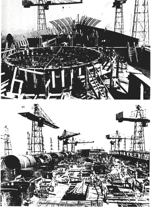 Hai bức ảnh về chiếc Sovetskaia Ukraina do người Đức chụp lại vào tháng 9/1941. Ảnh phía trên là phần mũi tàu, được chụp từ mép trước của bệ pháo chính số 2. Ảnh phía dưới, cũng nhìn về phía trước, cho thấy phần giữa tàu. (Henri Le Masson)