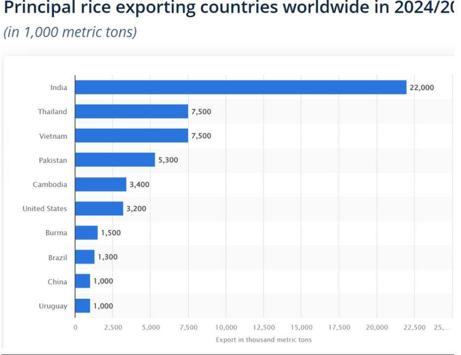 Bảng xếp hạng các nhà xuất khẩu gạo trên thế giới