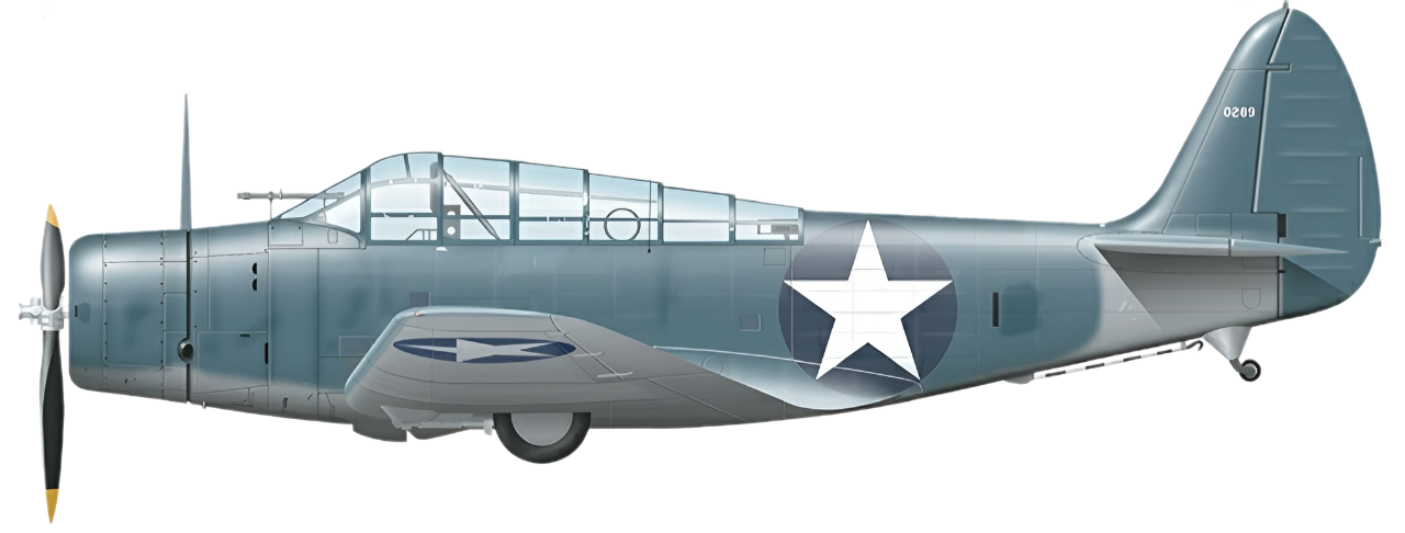 TBD-1  Devastator do trung tá Eugene Lindsey điều khiển, thuộc tàu sân bay USS Enterprise trong trận Midway vào ngày 4 tháng 6 năm 1942. 