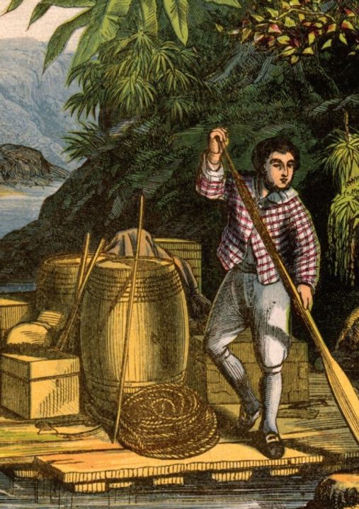 Nhân vật Robinson Crusoe, bị mắc kẹt trên một hòn đảo và phải tự tìm cách xoay xở, thường được các nhà kinh tế học tư sản sử dụng như một mô hình xã hội bị đơn giản hóa quá mức, thoát ly khỏi sự vận hành thực sự của nó. / Ảnh: Alexander Frank Lydon