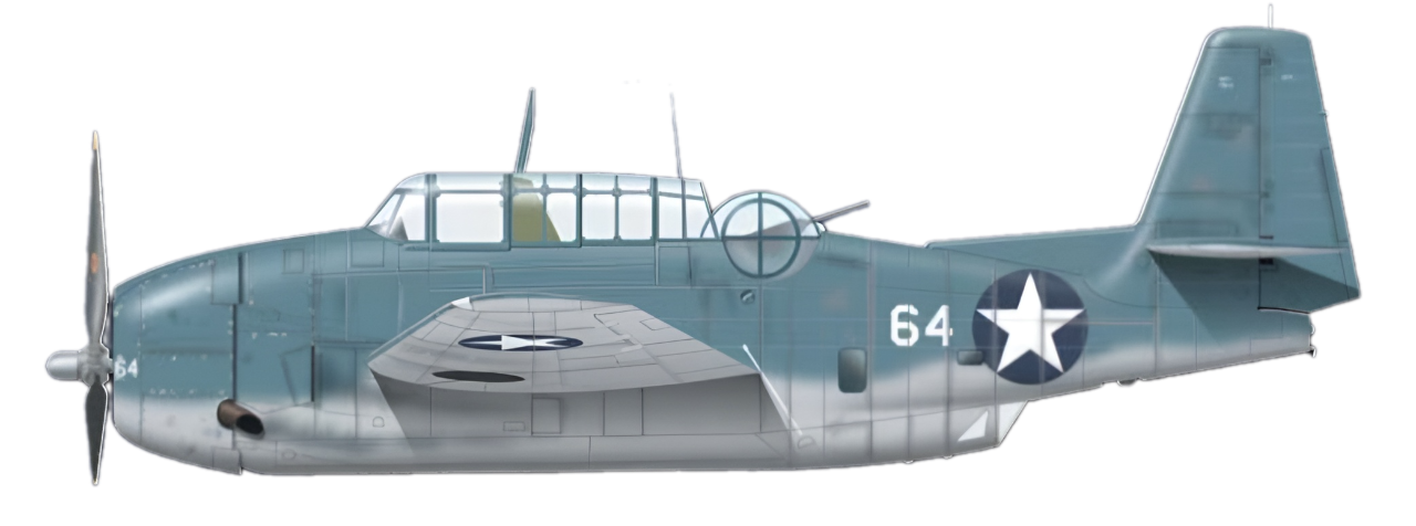 TBF-1 Avenger của tàu sân bay USS Saratoga. Là một phần của Phi đội ngư lôi số 8 (Torpedo Eight), chiếc máy bay này có màn ra mắt đầy bi kịch tại Trận Midway, nhưng sau đó đã tham gia nhiều trận chiến quan trọng ở Thái Bình Dương.