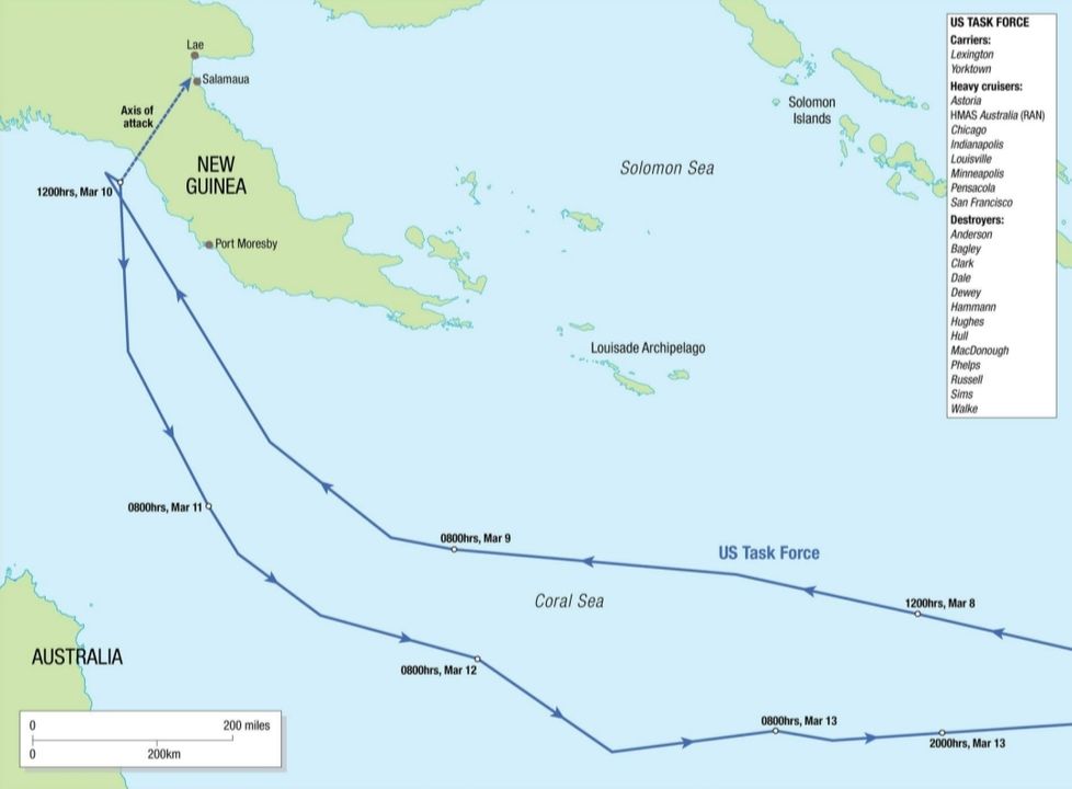 Cuộc đột kích vào Lae–Salamaua của nhóm tàu sân bay Lexington và Yorktown - lần đầu tiên mà hai tàu sân bay Mỹ đi cùng nhau trong một lực lượng tác chiến.