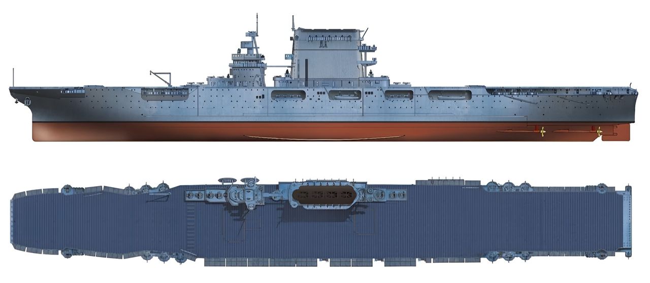Lexington (CV-2) vào tháng 4 năm 1942 trong  đợt đại tu lần cuối, với trang bị bốn tháp pháo hai nòng 8 inch/55 được tháo dỡ để lắp đặt thêm 7 khẩu pháo bốn nòng 28mm/75 Mk 1 và 32 khẩu pháo Oerlikon 20mm/70 Mk 4, cùng với hai radar Mk 4 cho tác chiến hỏa lực.