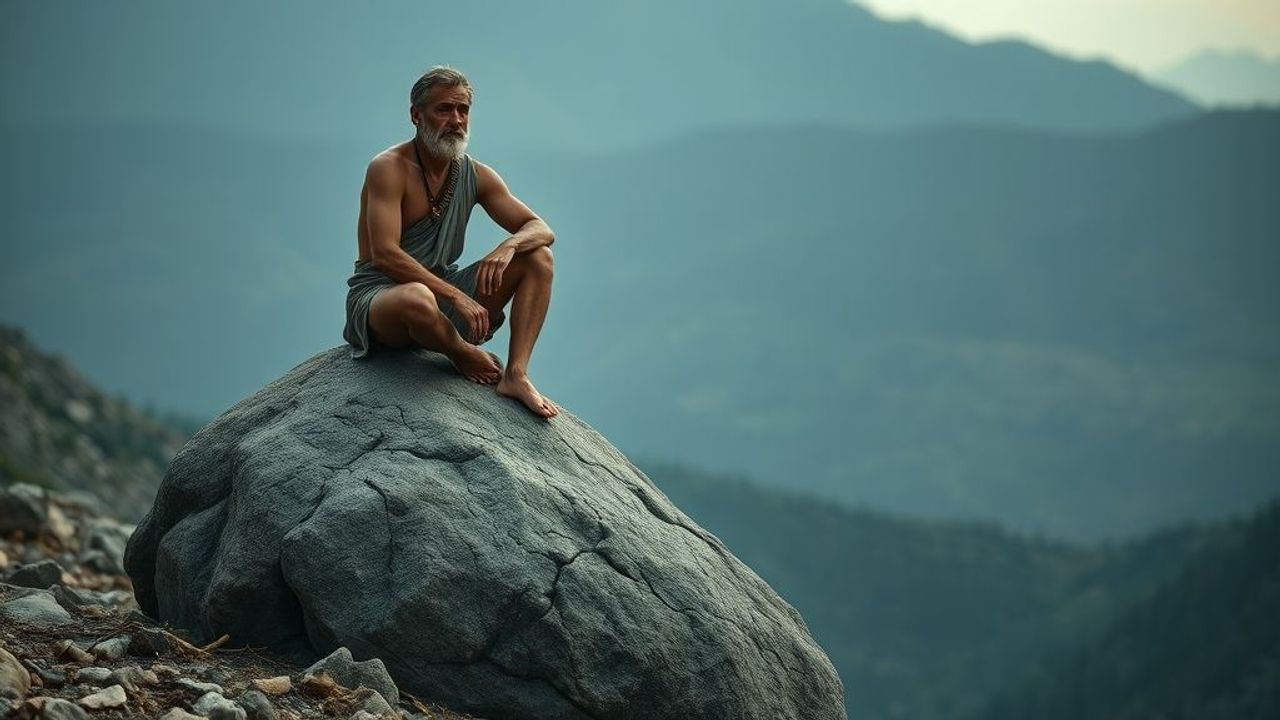 "Đến lúc này, Sisyphus mới đổi tư thế, ngồi lên tảng đá mà suy nghĩ."