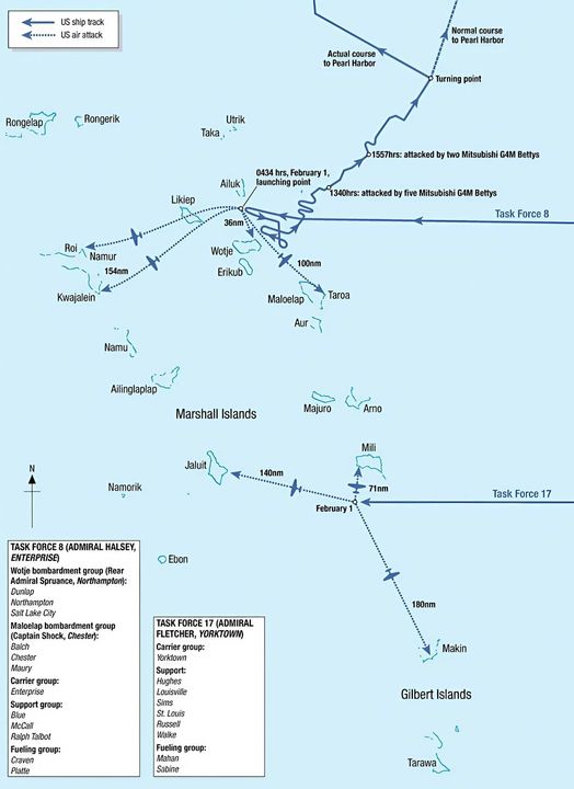 Cuộc đột kích vào quần đảo Marshall vào Gilbert vào ngày 1 tháng 2 năm 1942 của TF 8 (tàu sân bay Enterprise) và TF 17 (tàu sân bay Yorktown).