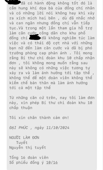 Kết quả của phiếu bầu là 10/16.