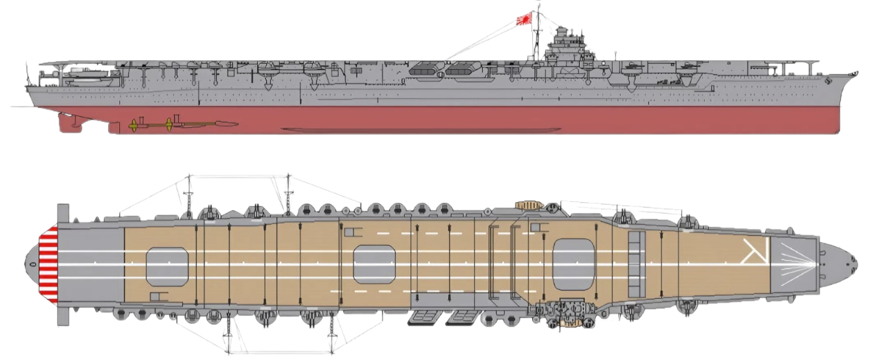Tàu sân bay Zuikaku vào tháng 12 năm 1941, chưa có những bổ sung vũ khí trong thời chiến. Ở phần sàn bay gần mũi tàu có in chữ katakana  "ズ ". Con tàu cũng có diện mạo và trang bị tương tự như Shokaku. 